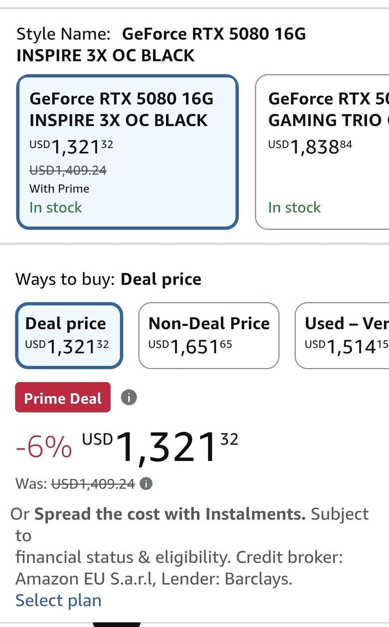 微星rtx5080，英馬$42000，送USD60 Steam credit。