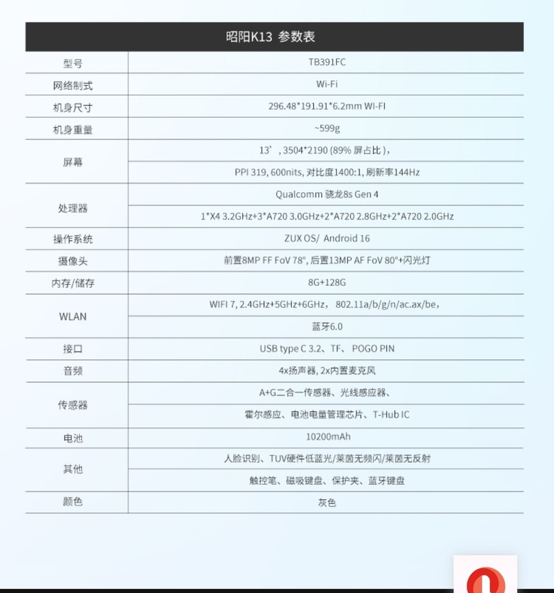 聯想推出昭陽K13平板電腦（13吋）