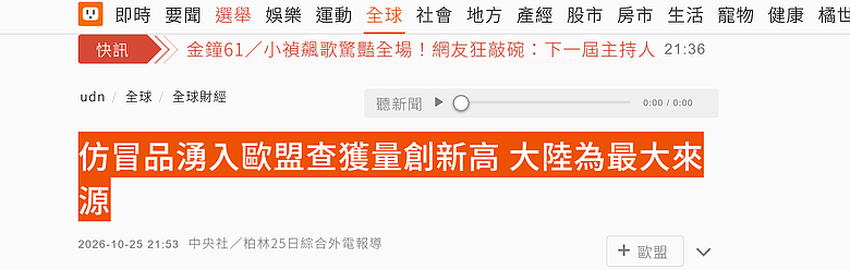 仿冒品湧入歐盟查獲量創新高 大陸為最大來源