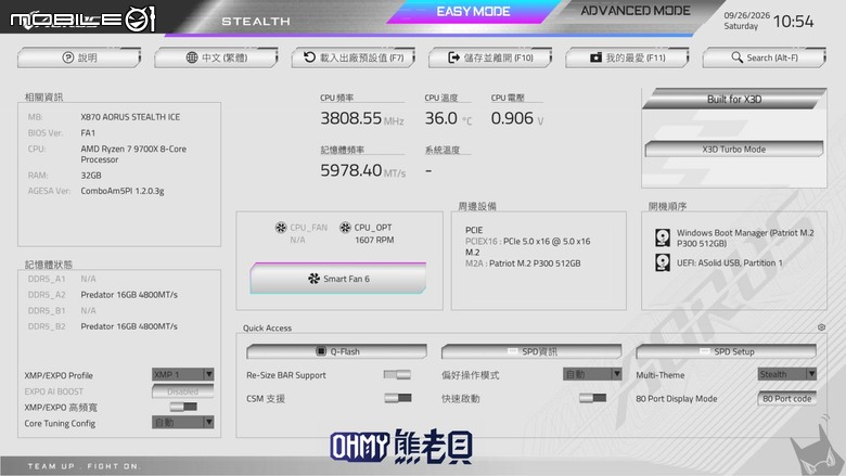 遲來的背插主機板體驗!技嘉 X870 AORUS STEALTH ICE